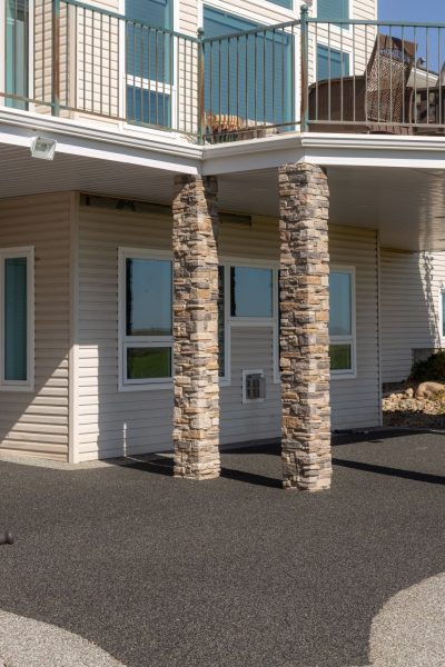 Rubber paved patio walkout